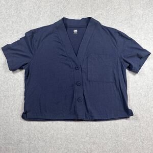 Lunya Slumberknit Pajama Top Womens XS Heathered Blue Button Down